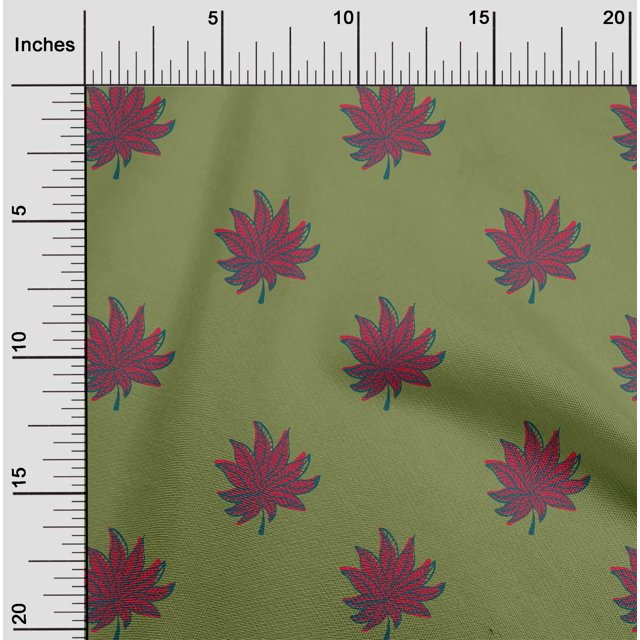 oneOone Tissu Popeline de Coton Imprimé Feuilles Bloc 42 Pouces de Large