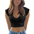 thumbnail image 1 of Womens V Neck Short Sleeve Racer Back Tank Tops Halter Neck Crop Top, 1 of 6