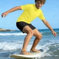 thumbnail image 6 of Boys Solid Short Sleeve Two Piece Swim Set, Crew Neck Rash Guard Top & Swim Trunks for 3-14 Years Old Kids Beach Surf Bathing Suit Yellow 13-14 Years, 6 of 9