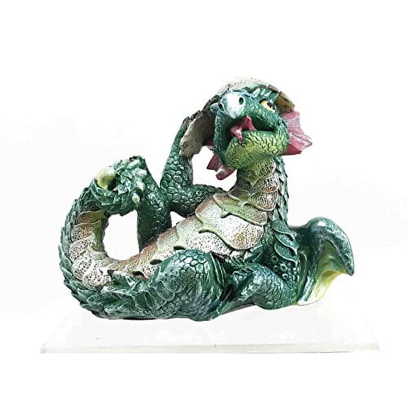 Adorable Green Earth Dragon Hatchling Baby Egg Shell Figurine 2.75"H Collectible