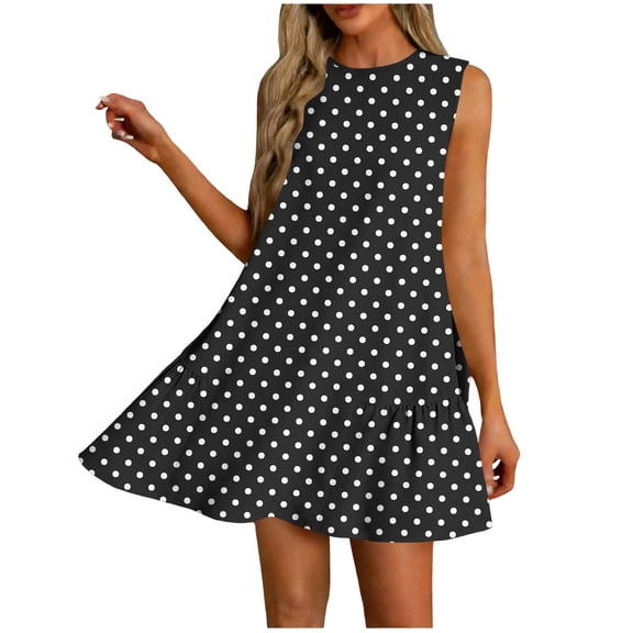Jerdar Summer Casual Dresses for Women Sleeveless Midi Dress Swing Tank Sundress Pleated Tshirt Dress with Pockets L