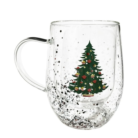 Christmas Coffee Mugs 14 oz Christmas Glass Cups with Handle Xmas Tree Snowflakes Coffee Cup Sweet Xmas Gifts Drinking Containers for Holiday Party,Clear1