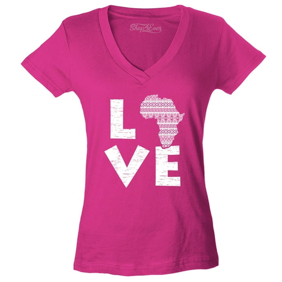 Shop4Ever Women's Love Africa Slim Fit V-Neck T-Shirt X-Large Pink