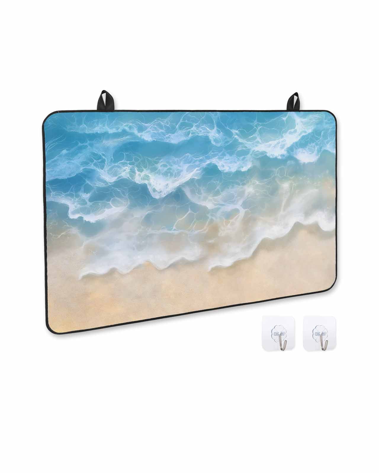 nqOlkjepod Large Induction Cooktop Protector Mat 24"x21", Blue Ocean Stove Top Covers for Electric Stove, Nature Summer Beach Brown Sand Water Ripple Stove Burner Cover Mats, Glass Top Stove Cover