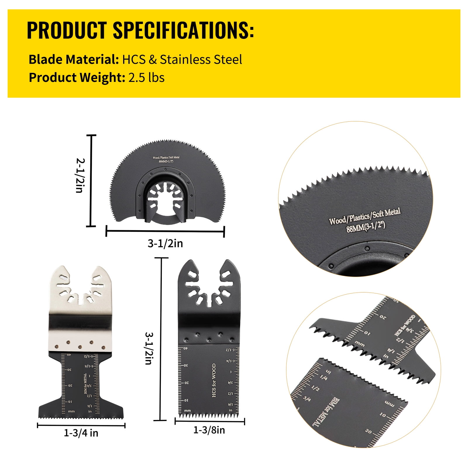 KFFKFF 50 pcs Oscillating Saw Blades, Quick Release Multitool Blades Kit, HCS Tool Blades for Wood Plastic Metal Nails Bolts, Compatible with Dewalt Dremel Fein Worx Bosch Makita Milwaukee
