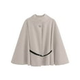 thumbnail image 5 of Women's Solid Color Poncho Coat, Batwing Sleeve Cape Jacket, Oversized Belted Tunic, Stand Collar Casual Cloak, Trendy Loose Fit Outerwear, Elegant Layering Piece Beige L, 5 of 5