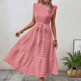 thumbnail image 4 of Elegant Formal Dresses for Women Flowy Summer Dresses Wedding Guest Belted A-Line Ruffle Dresses Tiered Ruffle Formal Boho Sleeveless Sundress, 4 of 6