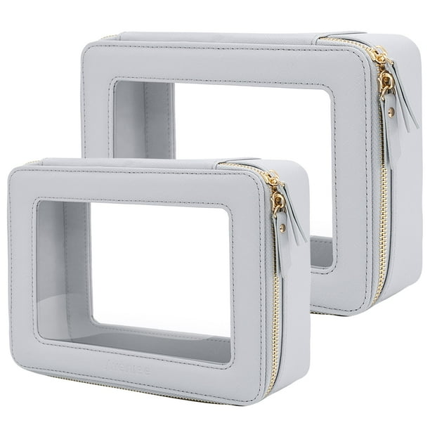 Set organizador de bolsas de maquillaje Aveniee Clear Travel, piel azul