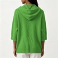 thumbnail image 5 of Pullover Sweaters for Women Hooded Side Slit Ribbed 3/4 Batwing Sleeve Sweaters Soft Ribbed Knitted Drawstring Sweatshirts Trendy Sweatshirts Daily Office Work Travel Outfits, Green M, 5 of 6