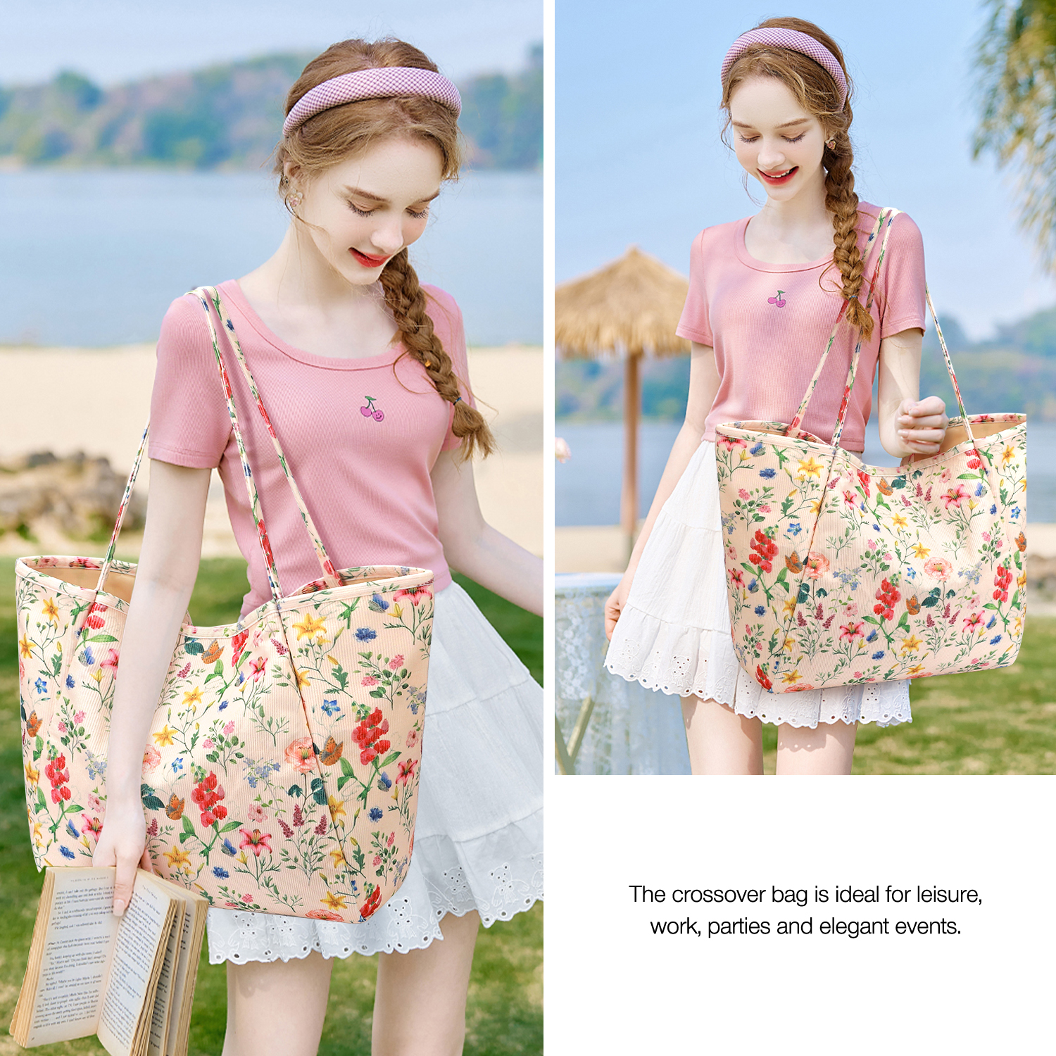 Gocvo Extra Large Corduroy Tote Bag in Retro Flower photo 6