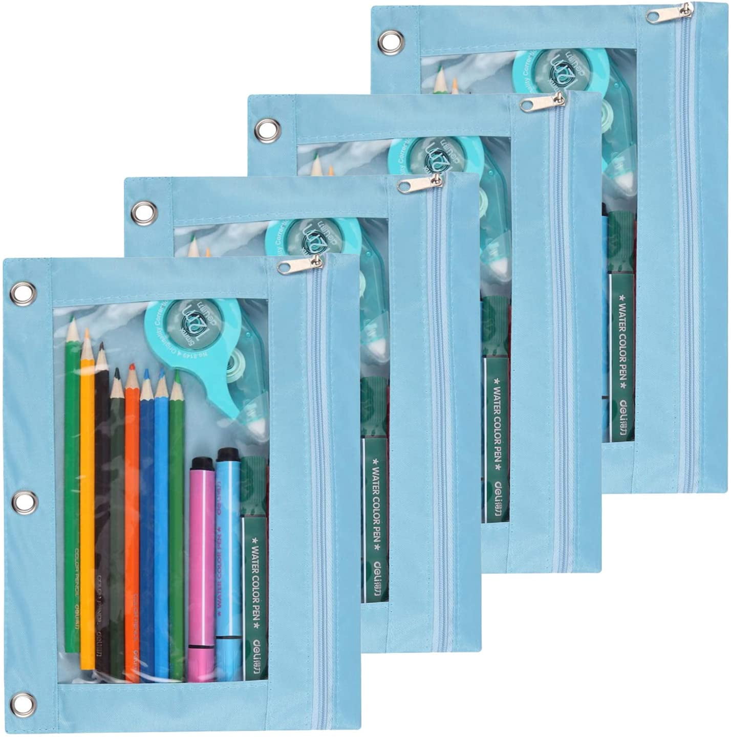 Binder Fabric Pencil Pouch 3Ring Binder Pencil Case Bag with Zipper 4