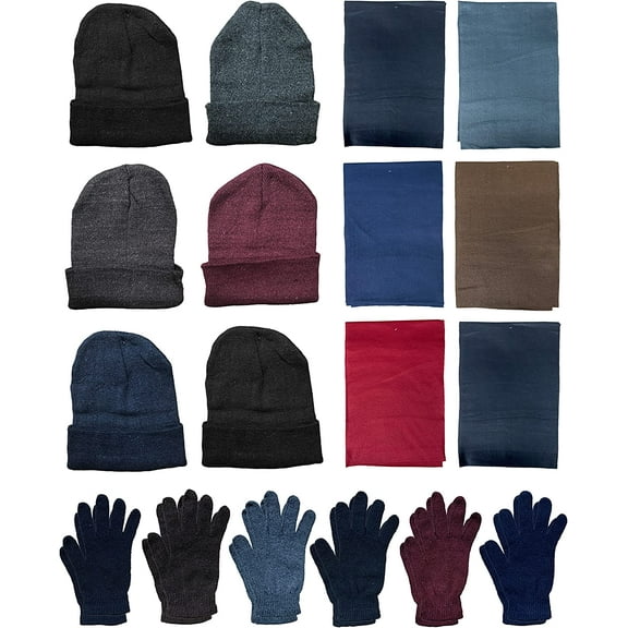 18 Piece Winter Set - Hats Gloves Scarves, For Men & Women, Bulk Cold Weather Kits