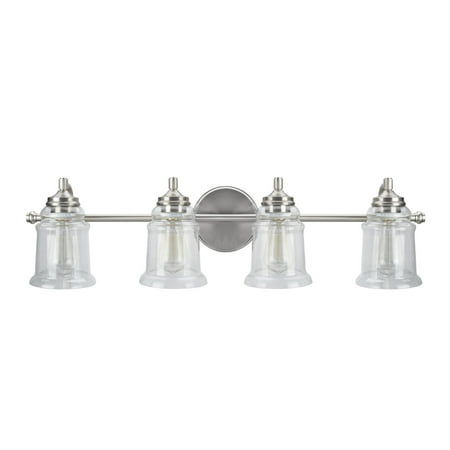 

Aspen Creative 62084 Four-Light Metal Bathroom Vanity Wall Light Fixture 32 1/4 Wide Transitional Design in Brushed Nickel with Clear Glass Shade