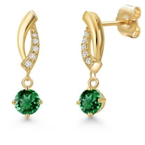 Gem Stone King 14K Yellow Gold Green Nano Emerald and Lab Grown Diamond Earrings for Women | 0.85 Cttw | Gemstone May Birthstone | Round 4.5MM