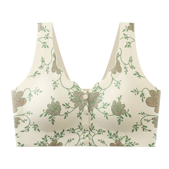 SPZTSX Daisy Wireless Bras for Older Women Front Closure Push Up Comfort Breathable Bralette