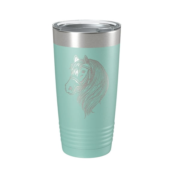 Horse Face Tumbler Horseback Rider Travel Mug Equestrian Gift Insulated Laser Engraved Coffee Cup Horse Lover Farmer 20 oz Teal