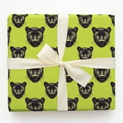 Black Panther Head Pattern Lime Green Gift Wrapping Paper