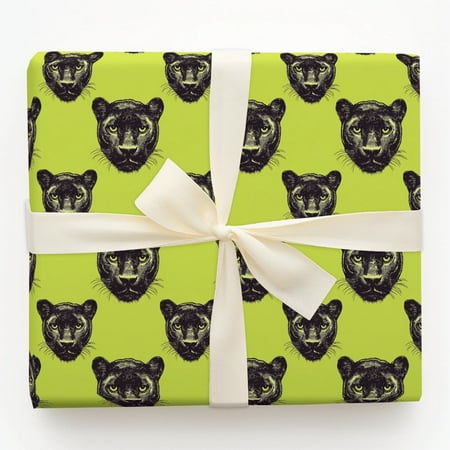 Black Panther Head Pattern Lime Green Gift Wrapping Paper