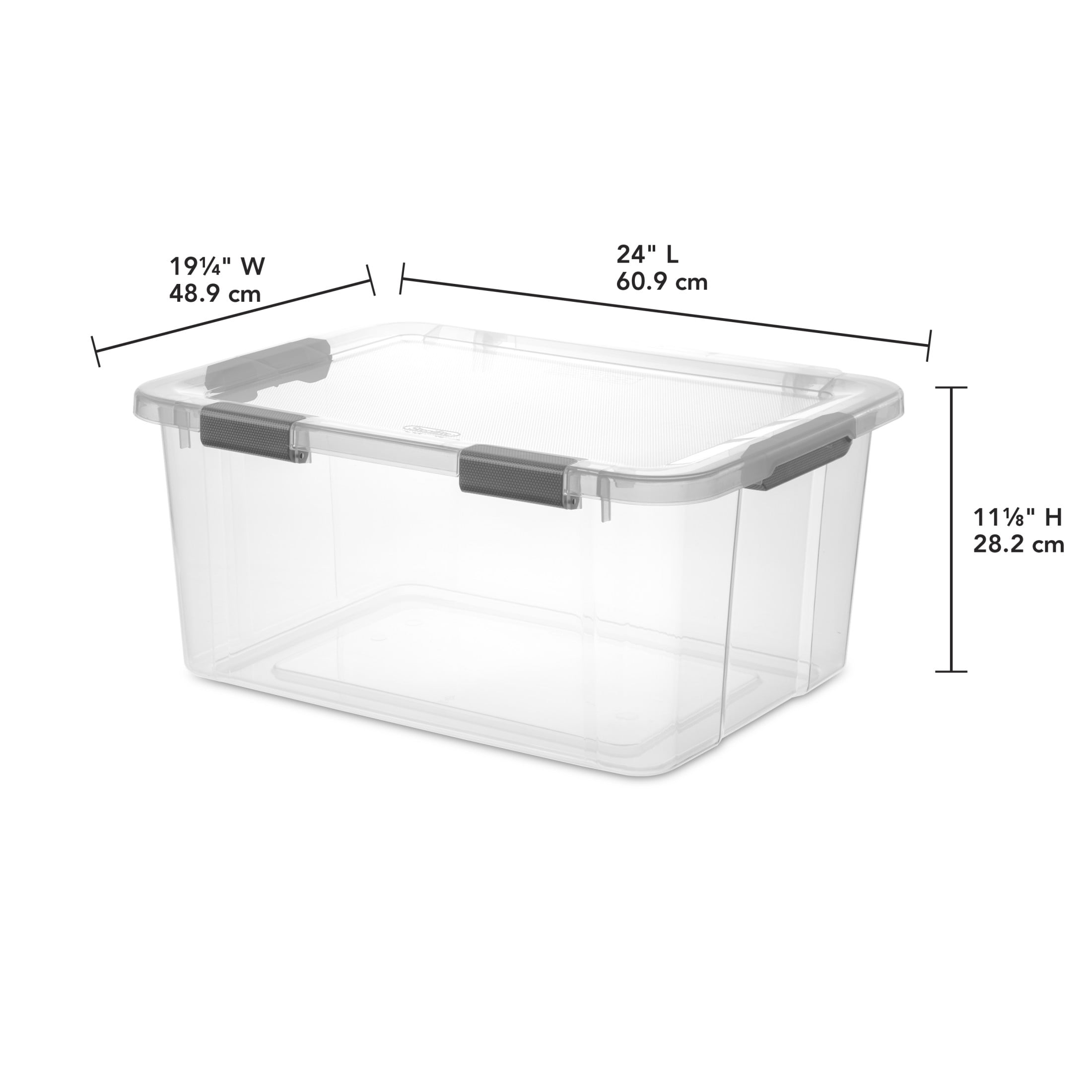 Sterilite 60 Quart HingeLID Clear Storage Bin with Latch Lid and Comfort Grip, Dark Gray, 6 Pack