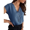 thumbnail image 2 of Women's V Neck Chiffon Blouses Cap Sleeve Shirts Casual Loose Work Office Solid Tops, 2 of 4
