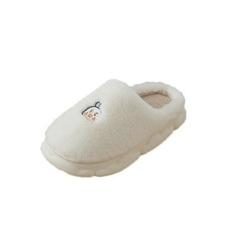 

Larisalt House Slippers For Women Women s Fuzzy Wool-Like House Slippers With Indoor And Outdoor Anti-Skid Rubber Sole White
