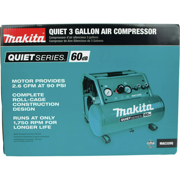 Makita MAC320Q Quiet Series 1-1/2 HP 3 Gallon Oil-Free Hand Carry Air  Compressor 