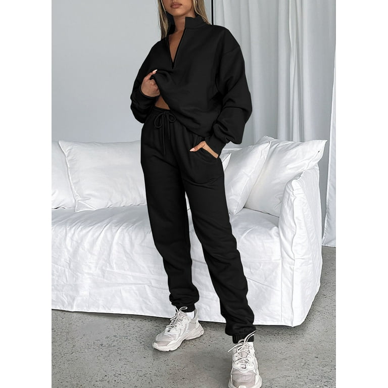 Aleumdr Women's Lounge Sets Long Sleeve Pullover Long Sweatpants Two Piece  Outfit Tracksuit Sweatsuits Jogger Set Blue XL