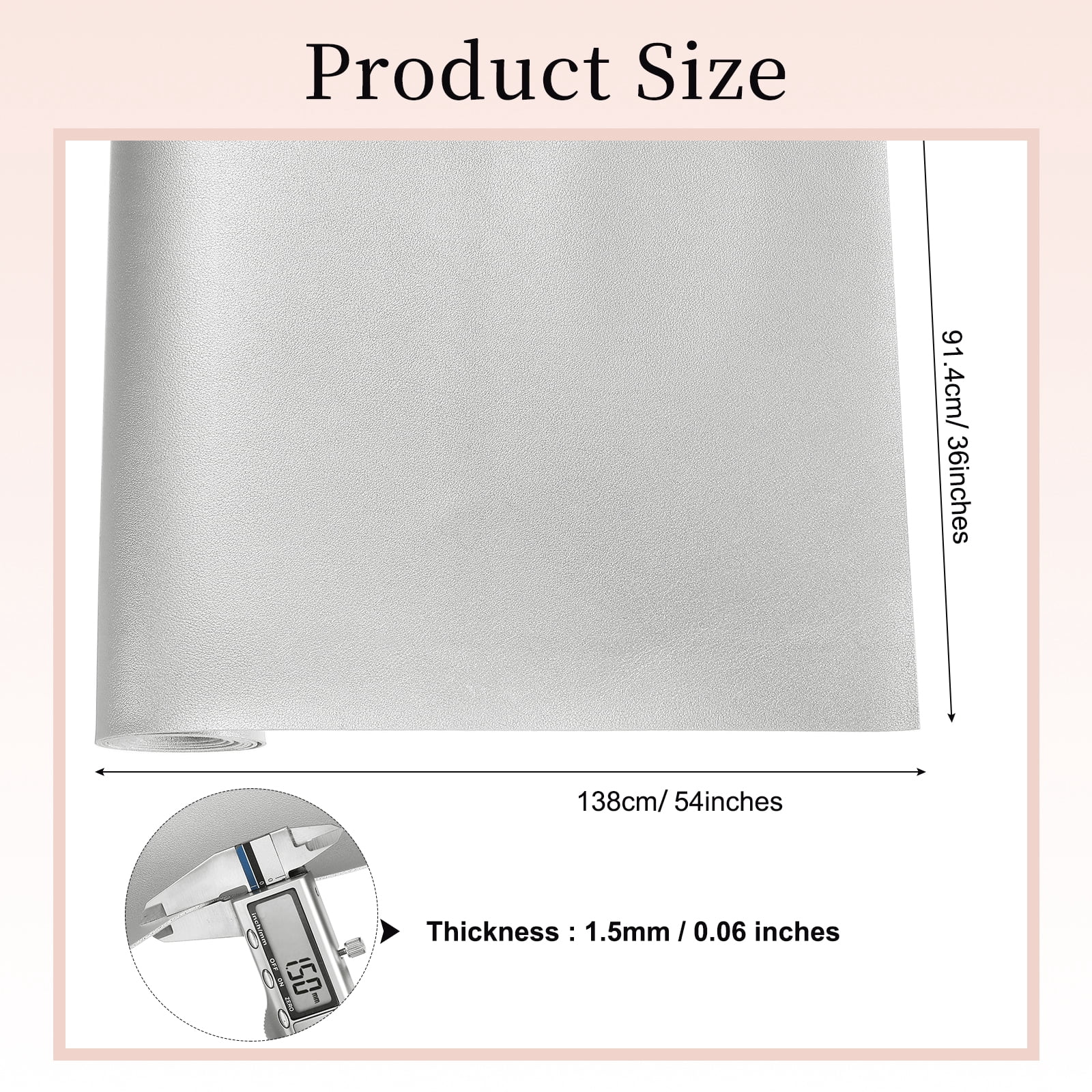Uxcell Marine Vinyl Fabric, 54 Inch 1 Yard Upholstery Faux Leather Soft Waterproof Sheets Fabric for Crafts DIY Sewings Sofa Wallets Handbag Car, Silver