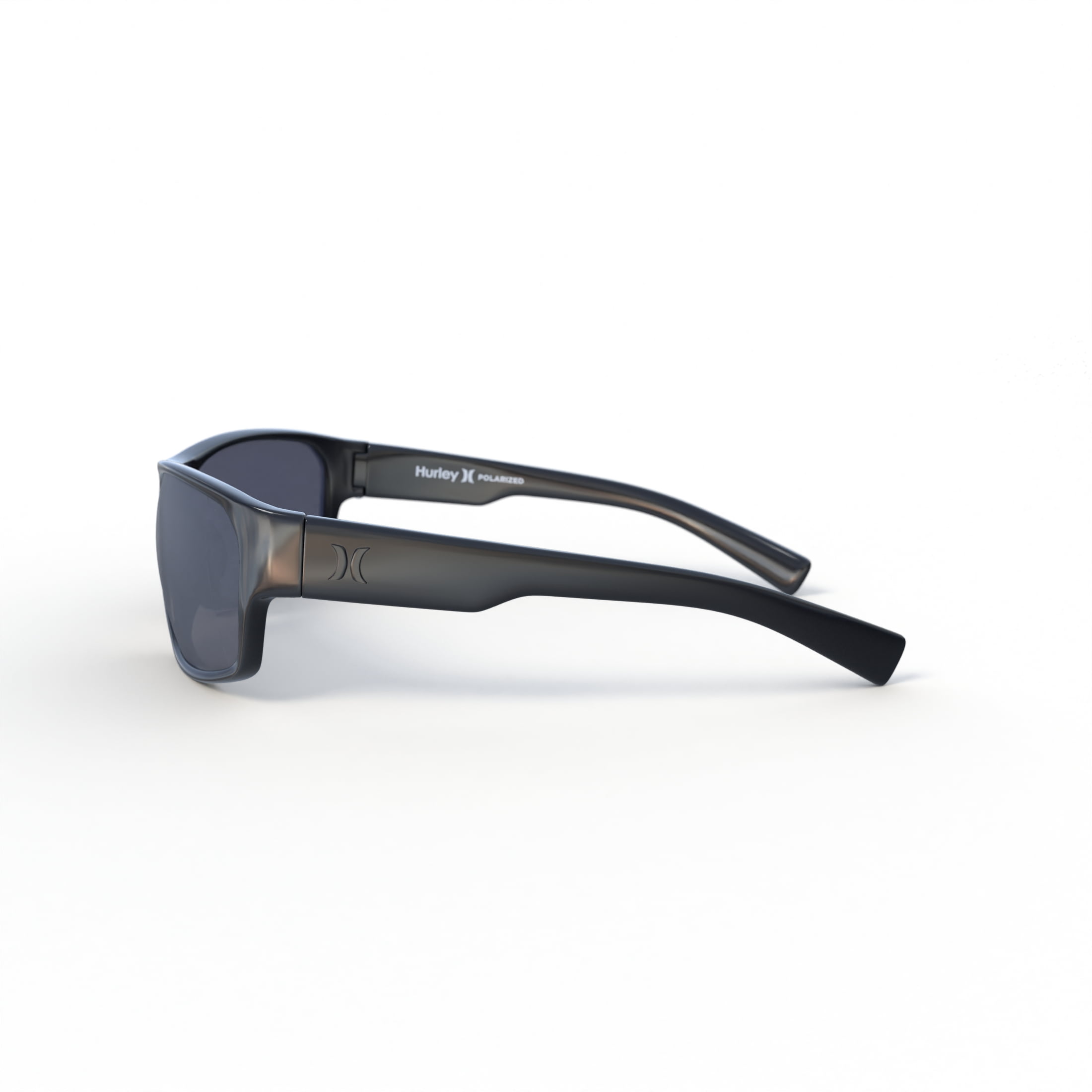 Hurley Closeout HSM1005PS_001 Shiny Black Frame Wrap Sunglass with Smoke Polarized Lens and AR Coating