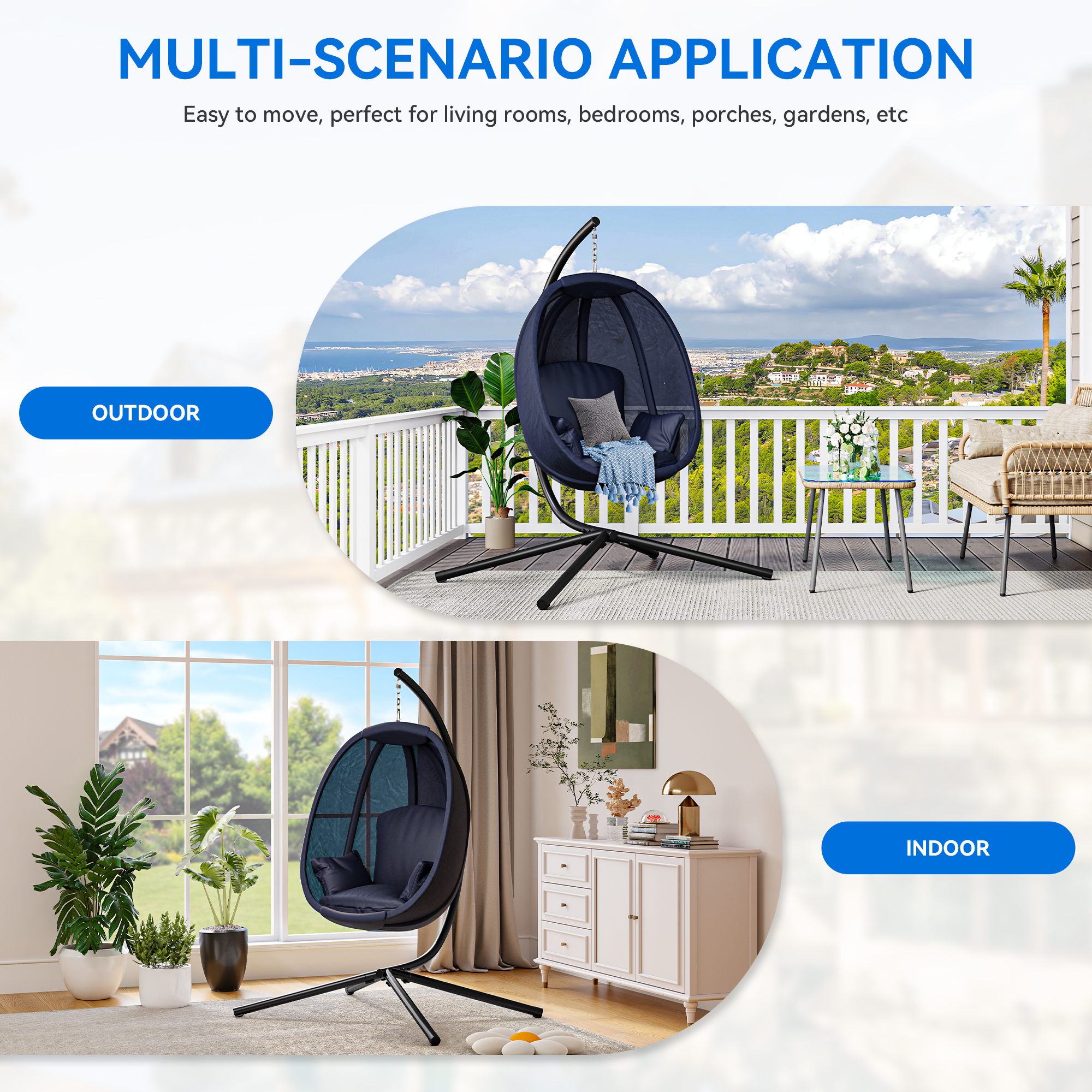 Uforic Egg Chair Porch Swing, Hanging Egg Chair with Stand, Indoor and Outdoor Egg Swing Hammock Chair