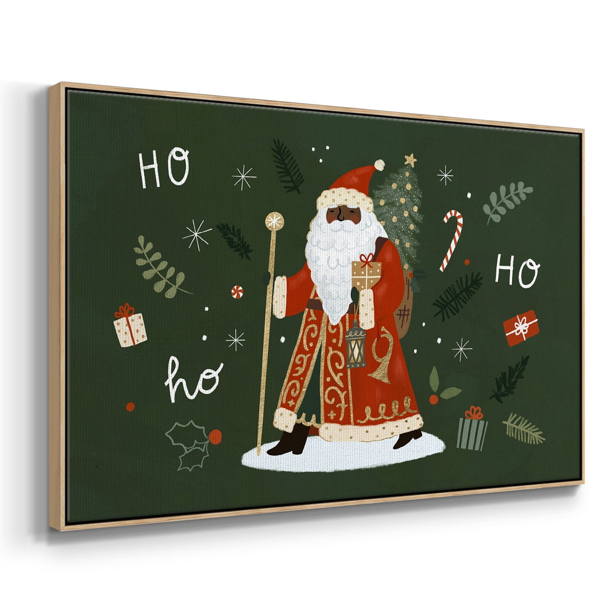 Little St. Nick Collection A - Framed Gallery Wrapped Holiday Canvas - 17 x 25 - Natural Wood Frame