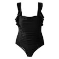 thumbnail image 4 of Women's Solid Color Ruffled Open Back Pleated Swimsuit M-XL, 4 of 7