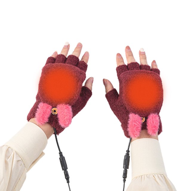 Usb Para Hombres Y Mujeres, Guantes Cálidos De Invierno Para Ordenador Portátil, Forrados Con Forro Polar, Guantes Sin Dedos Calefactables Con Medias Manos, Diseño Lavable Vogacara HA046947-05