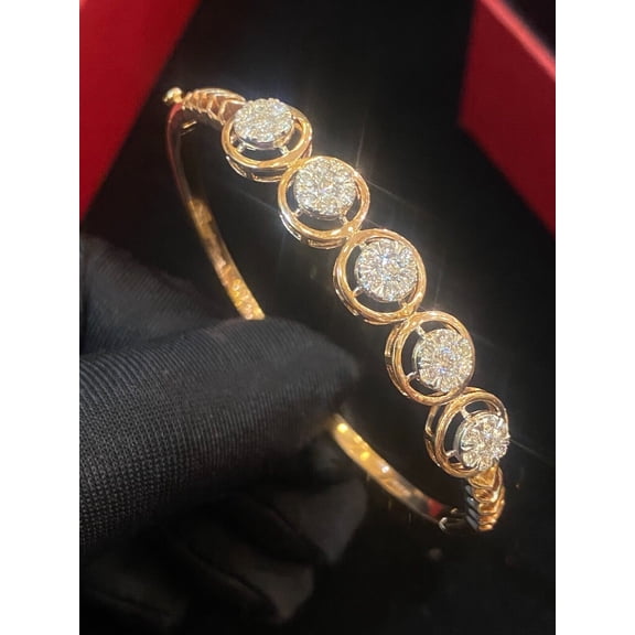 Pave 1.36 Cts Round Brilliant Cut Diamonds Five Halo Bangle Bracelet In Hallmark 14K Rose Gold