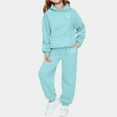 thumbnail image 2 of Loopsun Kids Outfit Sweatsuits Sets, Kid Boys Girls Print Long Sleeve Hooded Sweatshirt and Sweatpants Fleece Lined Sports 2 Piece Set Light Blue, 9-10 Years, 2 of 5