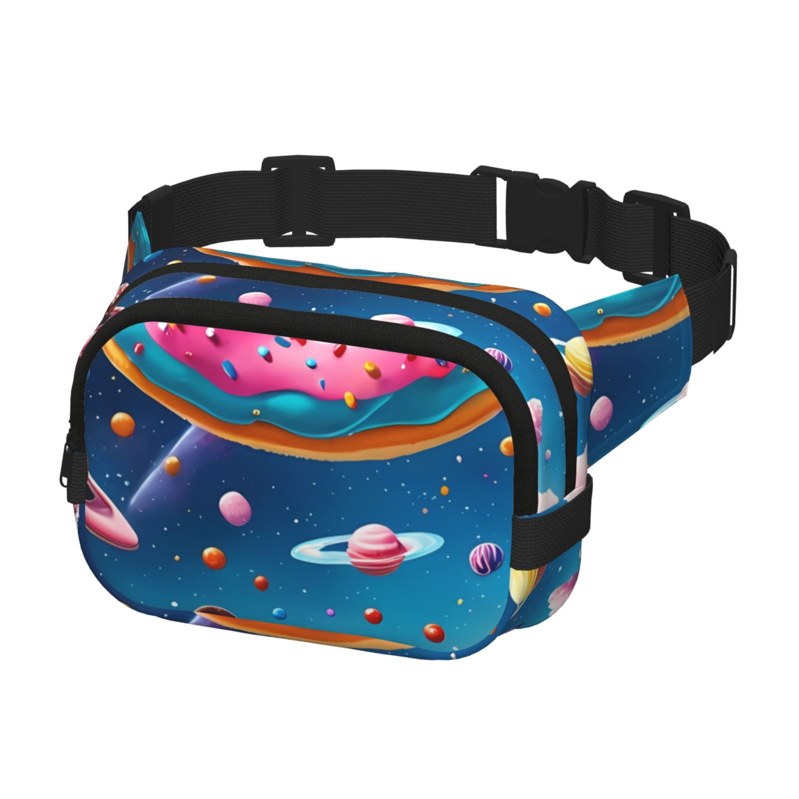 Picia Colorful Donut Print Square Double-Layer Waist Bag Mini Adjustable Waist Belt Bag Exercise Running Travel Hiking