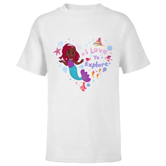 Disney Junior’s Ariel & Fish Friends I Love to Explore Heart - Short Sleeve T-Shirt for Kids - Customized-White