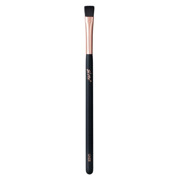 Skone Cosmetics Brocha de maquillaje delineador - Brocha delineador de lujo de oro rosa y negro sintético de primera calidad utilizada para definir las cejas - Brocha de maquillaje de borde plano de n