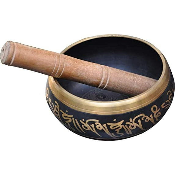 DakshCraft Singing Bowl Set Goldem - Om Mani Padme Hum - Dia- 4.6" Singing Bowl, Stick - For Healing Meditation Prayer and Yoga