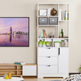 thumbnail image 5 of Funcid White Bookshelf with Door and Drawers, Modern 5 Shelf Wood Library Bookcase, 71" Tall Bookcase with Cube Storage Cabinet for Home Office Study Room Hallway, 5 of 9