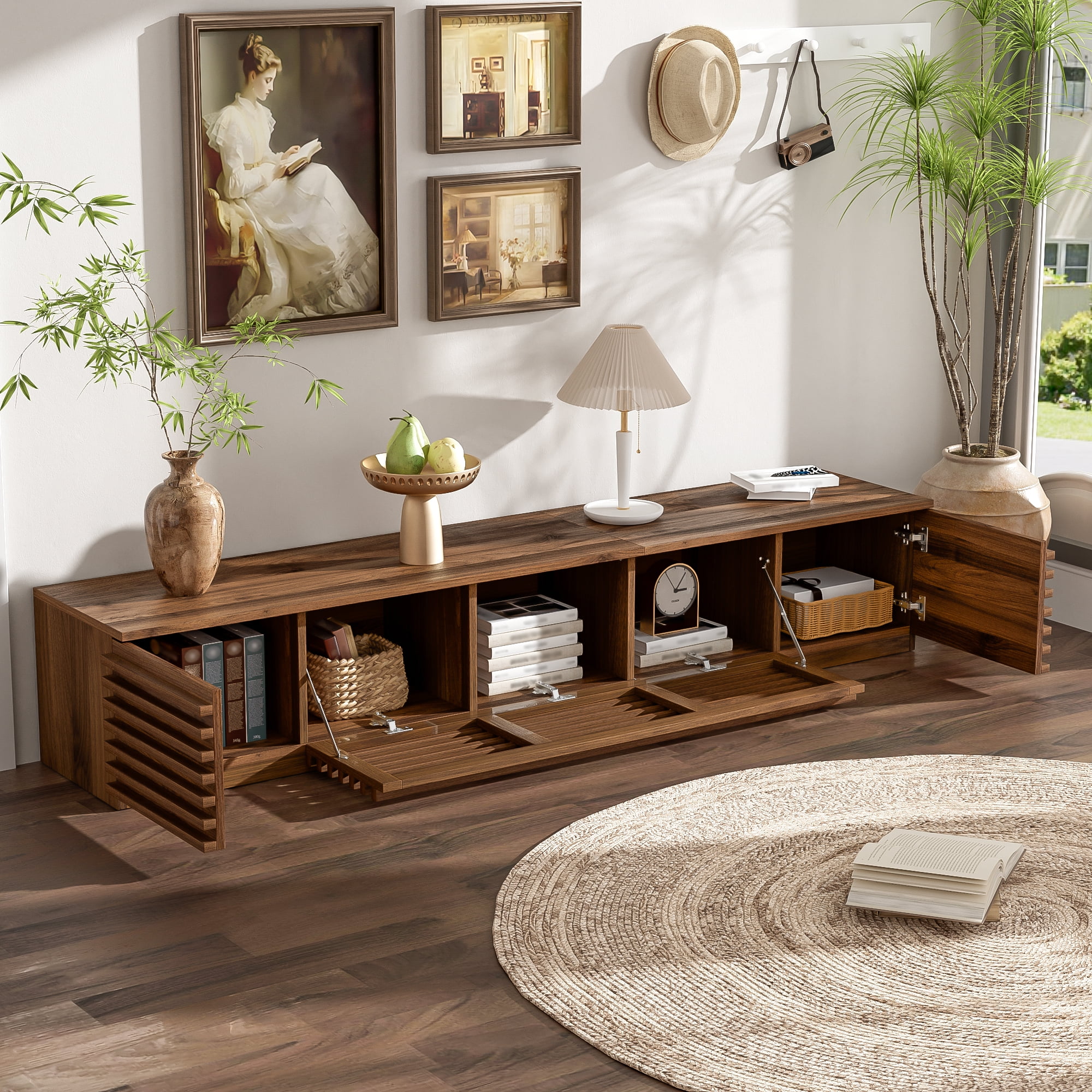70 inch TV Stand, Modern Entertainment Center & Media Console for TVs up to 80", Walnut