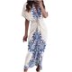 thumbnail image 1 of Vestido informal de media manga para mujer Vestido camisero hasta los tobillos con estampado de flores y cuello en V Pompotops ghjkhdj16169, 1 of 8
