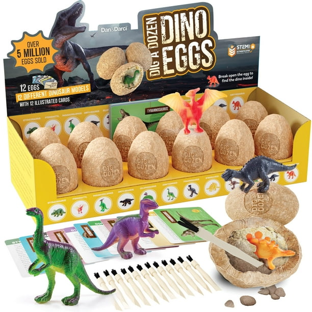 Dino Egg Dig Kit Dan&Darci, regalo de Pascua para niños de 3 a 12 años, con 12 huevos