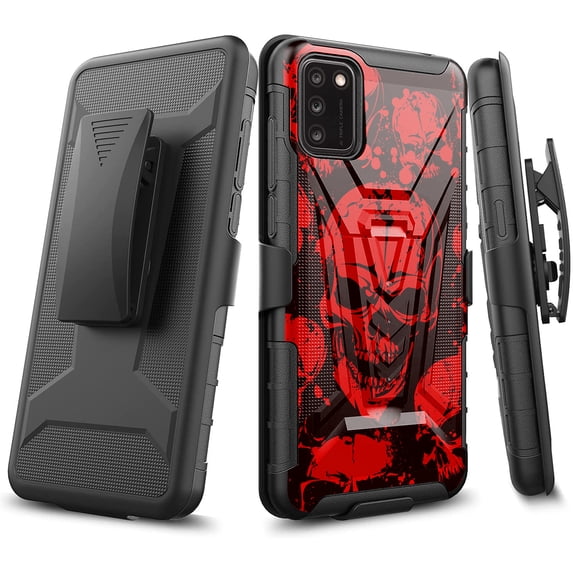 DALUX V Hybrid Kickstand Holster Phone Case Cover Compatible with Alcatel TCL A3X / TCL A600DL (2021) - Red Skull Pile