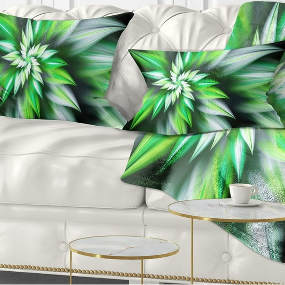 Designart Dance of Green Exotic Flower - Floral Throw Pillow - 12x20
