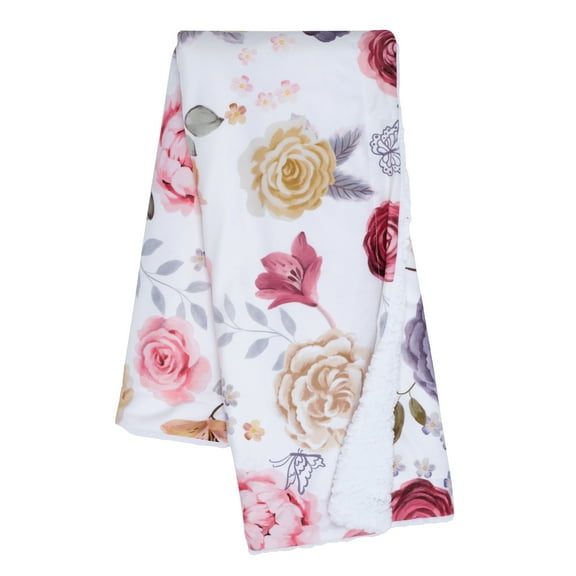 Lambs & Ivy Secret Garden Ultra-Soft Fleece/Minky Floral Baby Blanket
