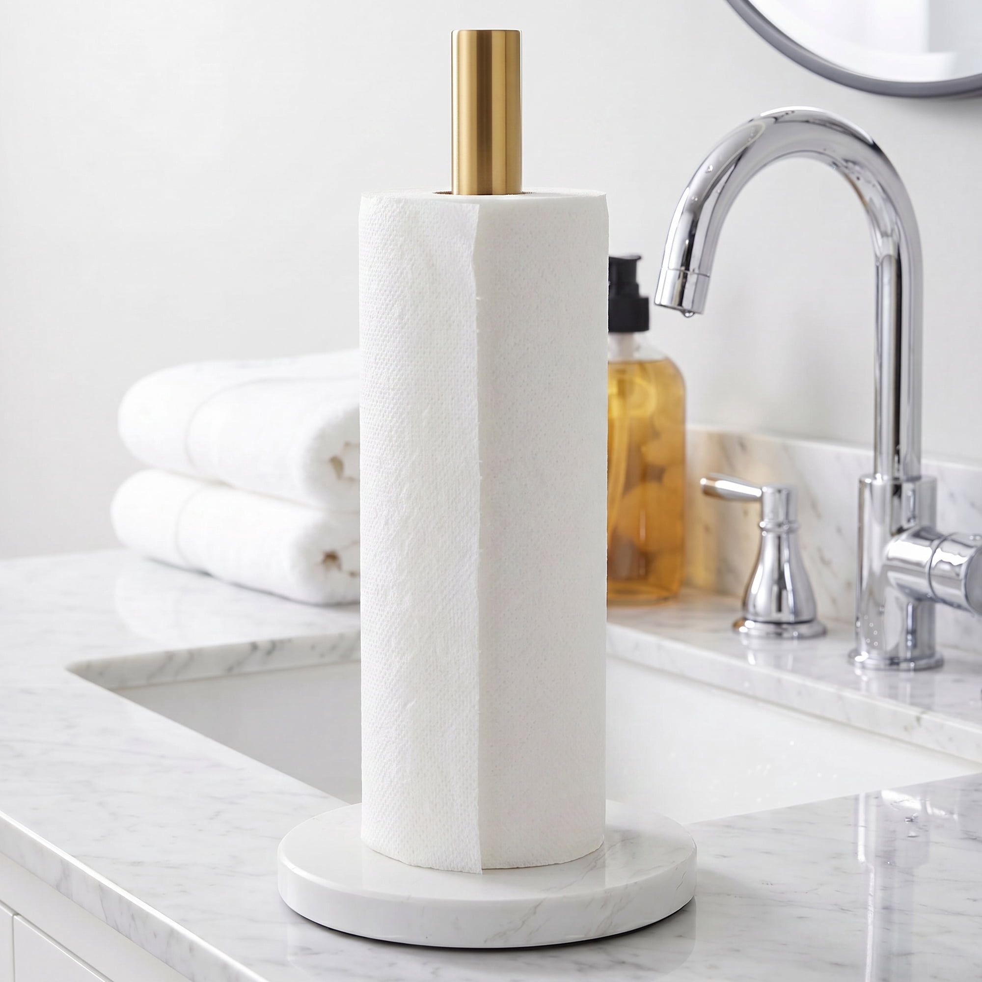 Unique Bargains Non Slip Base Paper Towel Holder Gold D 12.2x6.1inch