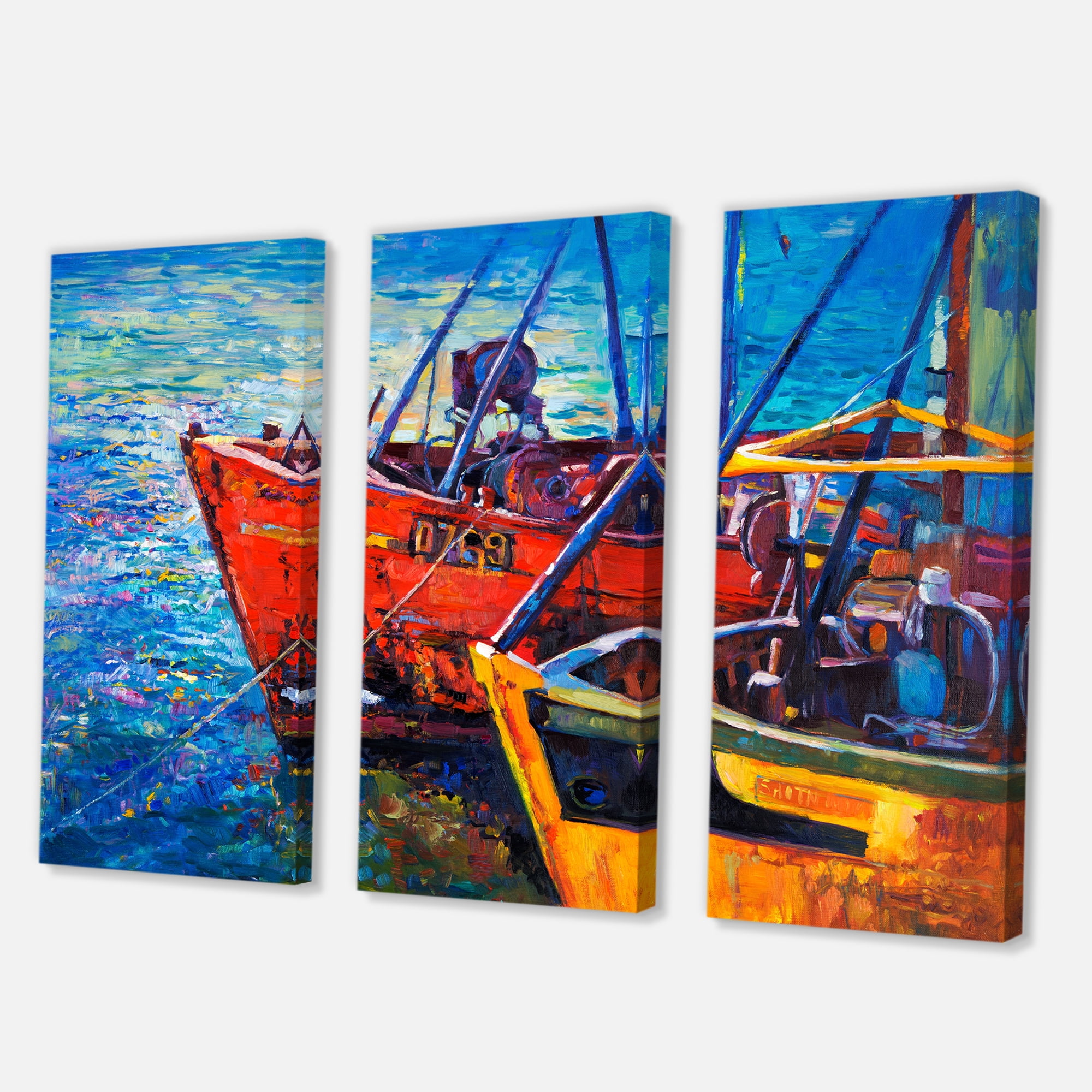 Designart ' Boats During Warm Sunset Resting On The Water VII ' Nautical & Coastal Canvas Wall Art Print