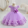 thumbnail image 2 of ZQUUVOU Flower Girls Dress Elegant Princess Puffy Tulle Dresses Bow Tie Waist Birthday Party Pageant Maxi Prom Gown Purple, 2 of 5