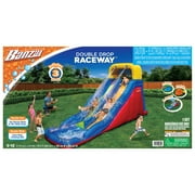 Banzai Double Drop Raceway Inflatable Water Racing Slide w/ Two Steep Drops & Climbing Wall